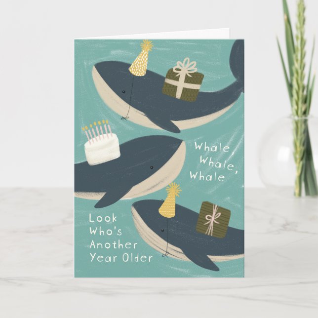 Punny Whale Celebrate Big Birthday Greeting Card (Front)