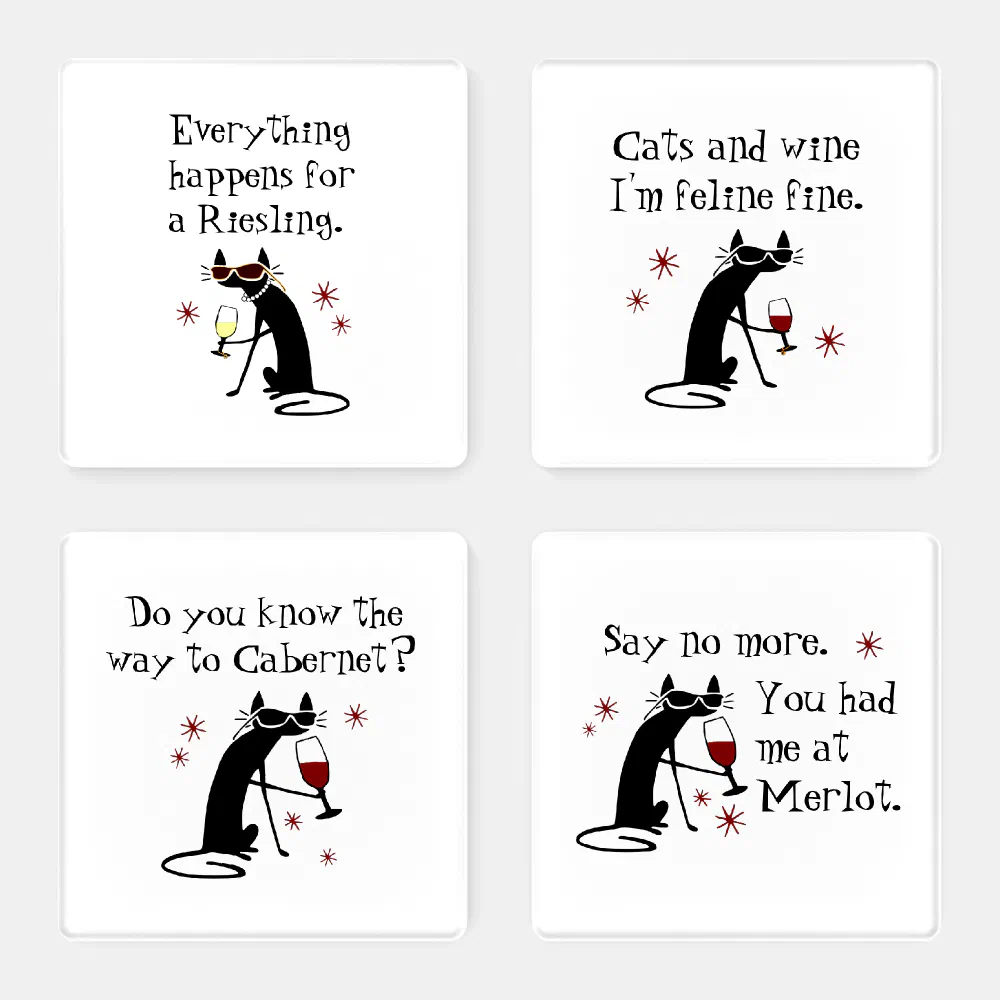 Punny Wine Quotes Cabernet Cat Coaster Set