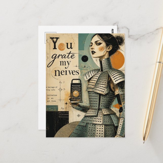 Punny You Grate My Nerves Cheese Grater Fantasy  Postcard (Front/Back In Situ)