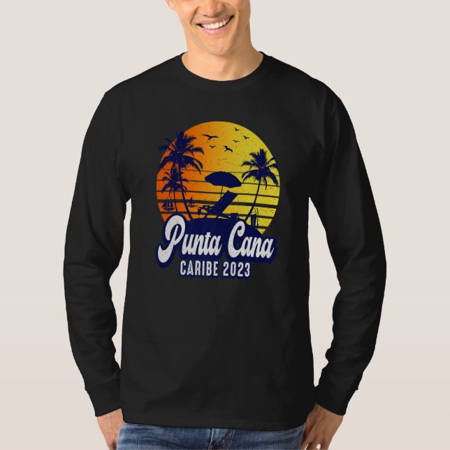 Punta Cana 2023 Dominican Sunset Beach Retro Premi T-Shirt (Front)