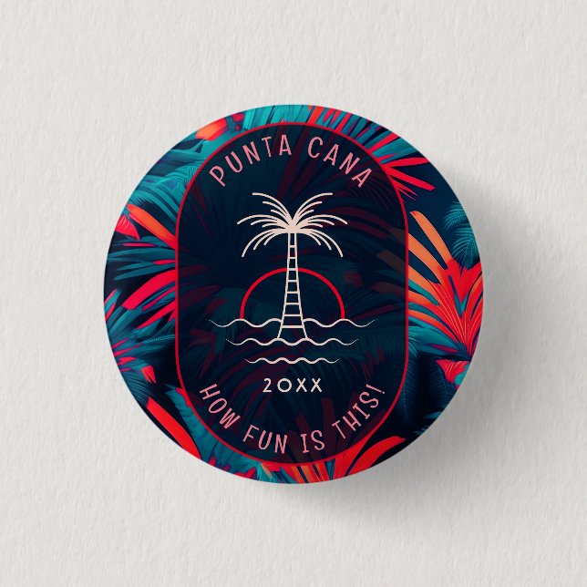 Punta Cana Beach party Palm tree leaves sunset Button (Front)