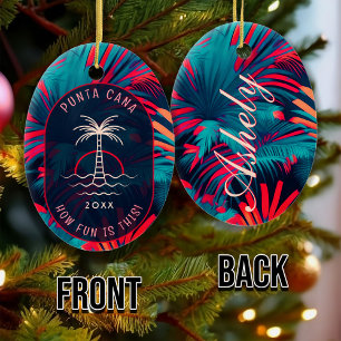 Punta Cana Beach party Palm tree leaves sunset Ceramic Ornament