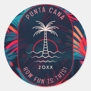 Punta Cana Beach party Palm tree leaves sunset Classic Round Sticker