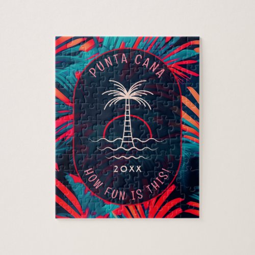 Punta Cana Beach party Palm tree leaves sunset Jigsaw Puzzle