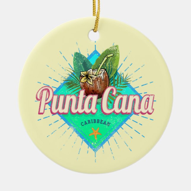 Punta Cana Caribbean Dominican Republic Retro Ceramic Ornament (Front)