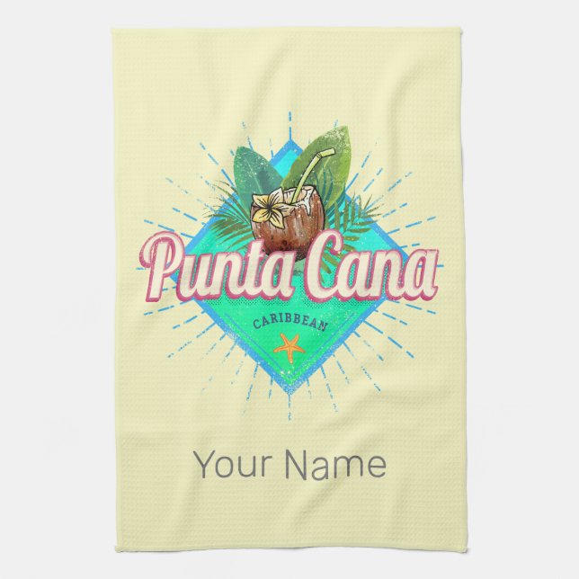 Punta Cana Caribbean Dominican Republic Retro Kitchen Towel (Vertical)