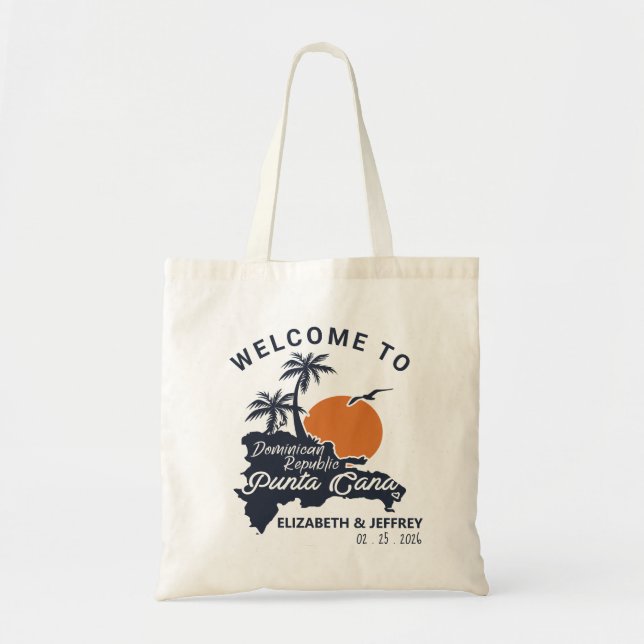 Punta Cana Custom Navy Wedding Minimalist Map Tote Bag (Front)