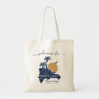 Punta Cana Custom Navy Wedding Minimalist Map Tote Bag
