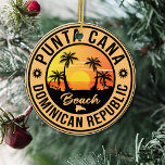 Punta Cana Dominican Beach Vintage Retro Metal Orn Ceramic Ornament<br><div class="desc">Punta Cana retro beach design for vacation. Punta Cana Caribbean island with flamingo Vintage souvenir for travel to Caribbean island. Punta Cana beach artwork for Dominican vacationers and backpackers. Punta Cana in the Caribbean retro souvenir. Design for backpackers and travel to Dominican Republic. Caribbean island with beach Vintage souvenir for...</div>