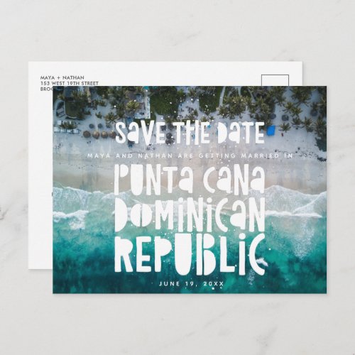 Punta Cana Dominican Beach Wedding Save the Date Announcement Postcard