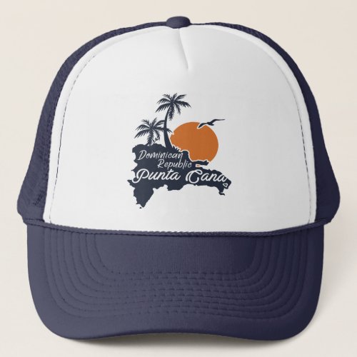 Punta Cana Dominican Map Navy Retro Sunset Trucker Hat