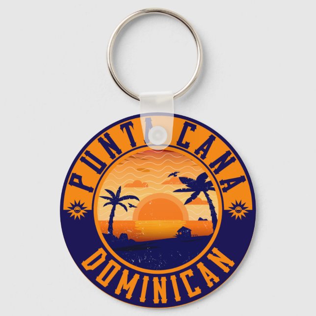 Punta Cana Dominican Palm Tree Beach Vintage Keychain (Front)