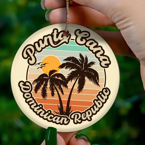 Punta Cana Dominican Palm Tree Retro Sunset 60s Ceramic Ornament