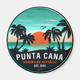 Punta Cana Dominican Palm Tree Retro Sunset 60s Magnet
