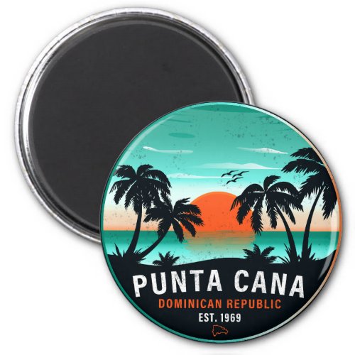 Punta Cana Dominican Palm Tree Retro Sunset 60s Magnet