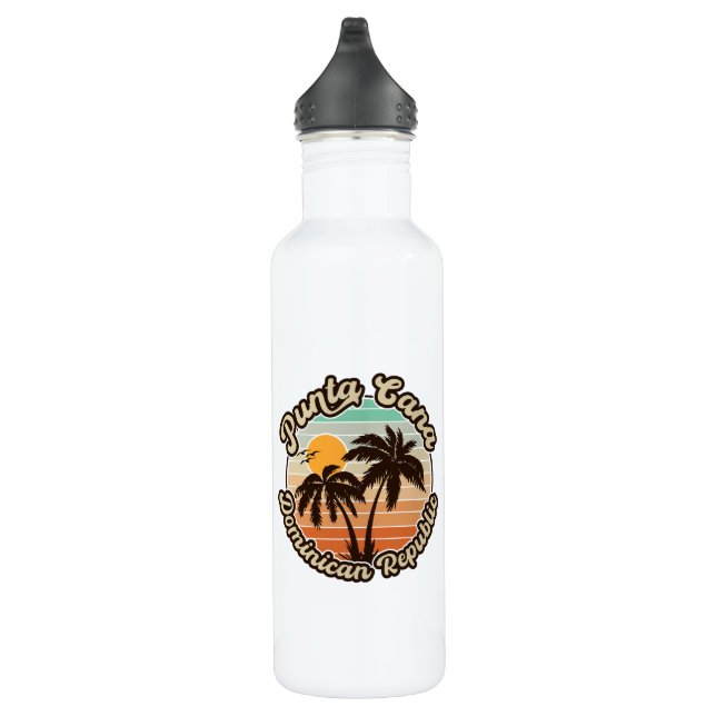 Punta Cana Dominican Palm Tree Retro Sunset 60s Stainless Steel Water Bottle (Right)