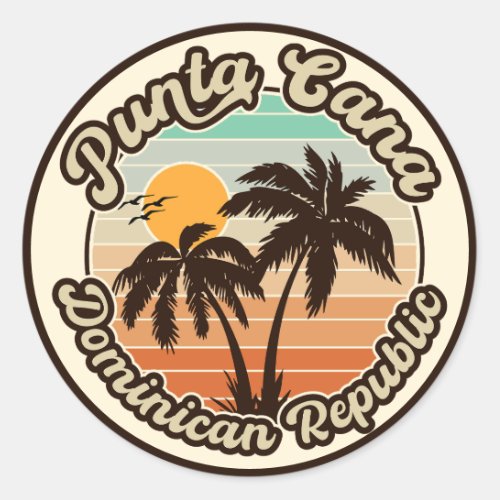 Punta Cana Dominican Palm Tree Retro Sunset 80s Classic Round Sticker