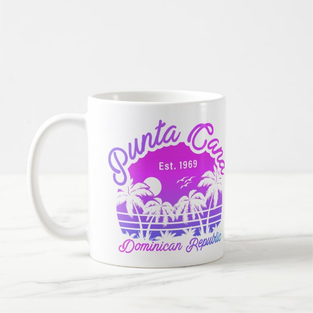 Punta Cana Dominican Palm Tree Retro Sunset 80s Coffee Mug (Left)