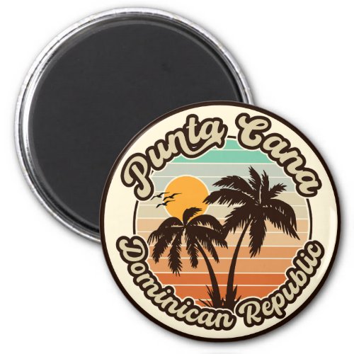 Punta Cana Dominican Palm Tree Retro Sunset 80s Magnet