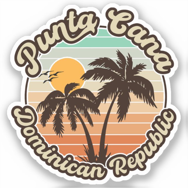 Punta Cana Dominican Palm Tree Retro Sunset 80s Sticker (Front)