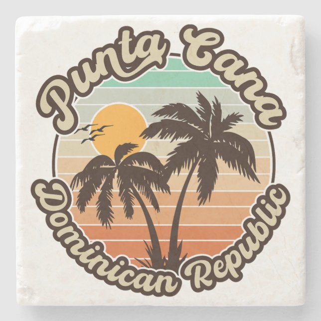 Punta Cana Dominican Palm Tree Retro Sunset 80s Stone Coaster (Front)