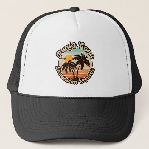 Punta Cana Dominican Palm Tree Retro Sunset 80s Trucker Hat