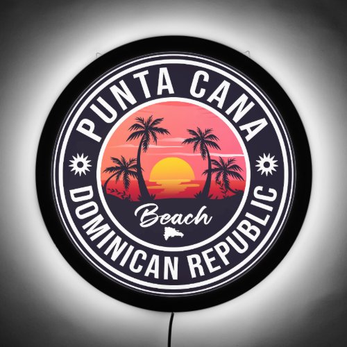 Punta Cana Dominican Palm Tree Retro Sunset LED Sign