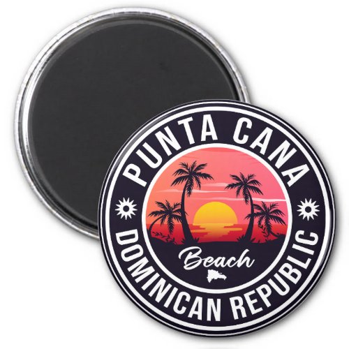 Punta Cana Dominican Palm Tree Retro Sunset Magnet