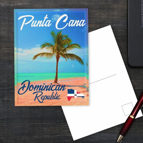 Punta Cana Dominican Palm Tree Retro Sunset Postcard