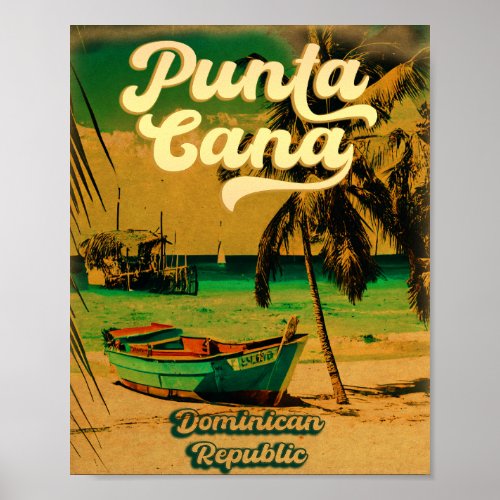 Punta Cana Dominican Palm Tree Retro Sunset Poster