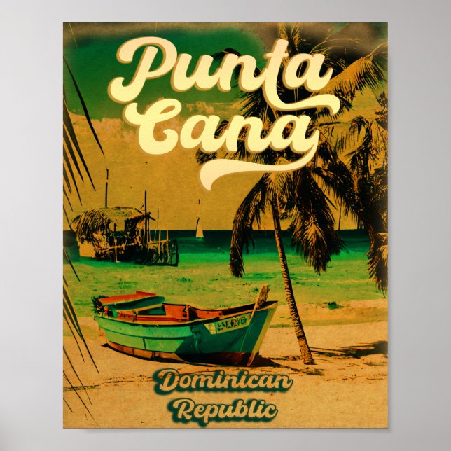 Punta Cana Dominican Palm Tree Retro Sunset Poster (Front)