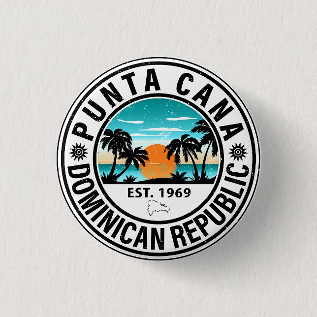 Punta Cana Dominican Republic Family Souvenir 80s Button (Front)
