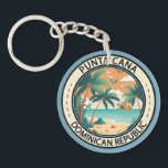 Punta Cana Dominican Republic Hut Badge Keychain<br><div class="desc">Punta Cana vector art design. The Bávaro area and Punta Cana combine to form what's known as La Costa del Coco,  or the Coconut Coast,  an area of lavish,  all-inclusive resorts.</div>