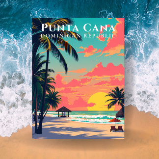 Punta Cana Dominican Republic Retro Beach Travel Postcard