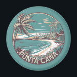 Punta Cana Dominican Republic Travel Art Badge Magnet<br><div class="desc">Punta Cana vector art design. The Bávaro area and Punta Cana combine to form what's known as La Costa del Coco,  or the Coconut Coast,  an area of lavish,  all-inclusive resorts.</div>