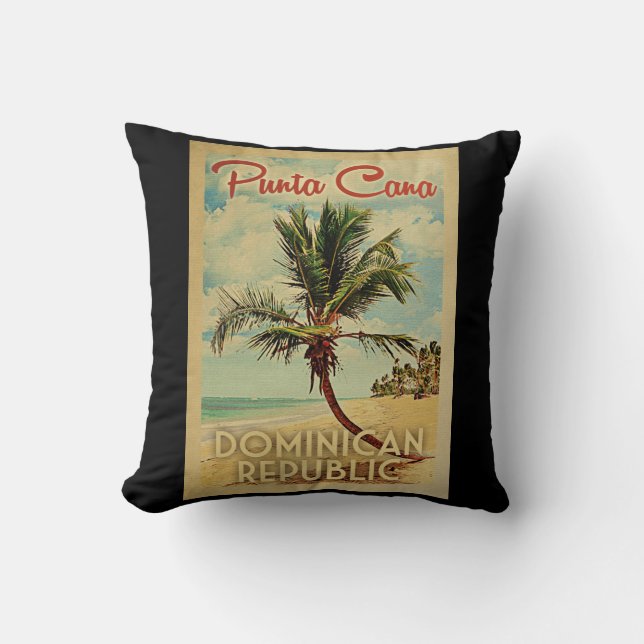 Punta Cana Dominican Republic Vintage Travel Throw Pillow (Front)
