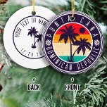 Punta Cana Dominican Retro Palm Trees Family Ceramic Ornament<br><div class="desc">Punta Cana Dominican Republic Tropical Retro Sunset design. Indulge in the nostalgia of Punta Cana with our vintage souvenir, designed specifically for seaside vacationers. Reminiscent of a bygone era, this design encapsulates the tranquility and beauty of the cove, serving as a delightful reminder of your beachside getaway. You can customize...</div>