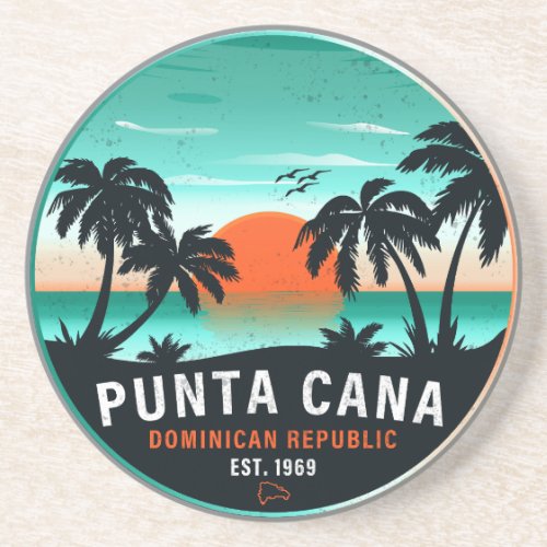 Punta Cana Dominican Retro Sunset Souvenir 60s Coaster