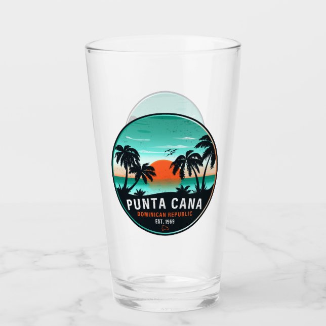 Punta Cana Dominican Retro Sunset Souvenir 60s Glass (Front)
