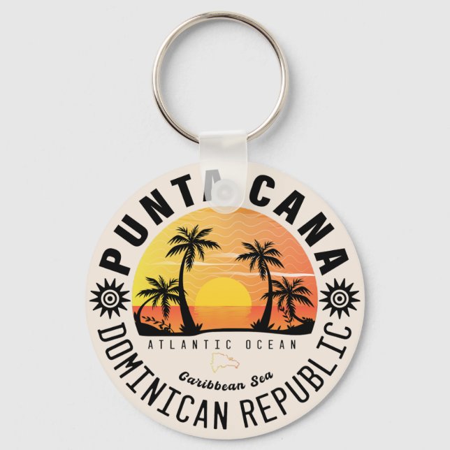 Punta Cana Dominican Retro Sunset Souvenir 60s Keychain (Front)