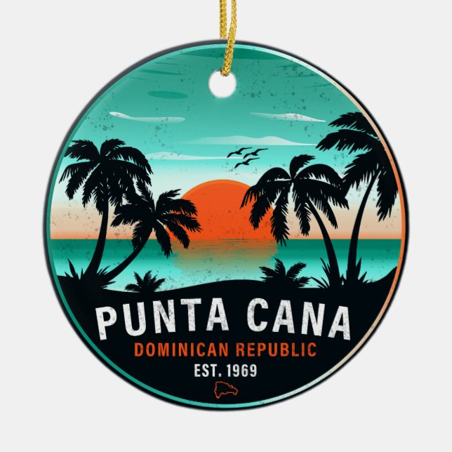 Punta Cana Dominican Retro Sunset Souvenir 80s Ceramic Ornament (Front)