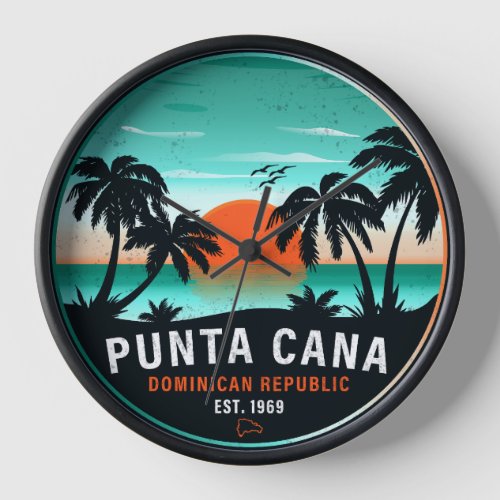 Punta Cana Dominican Retro Sunset Souvenir 80s Clock