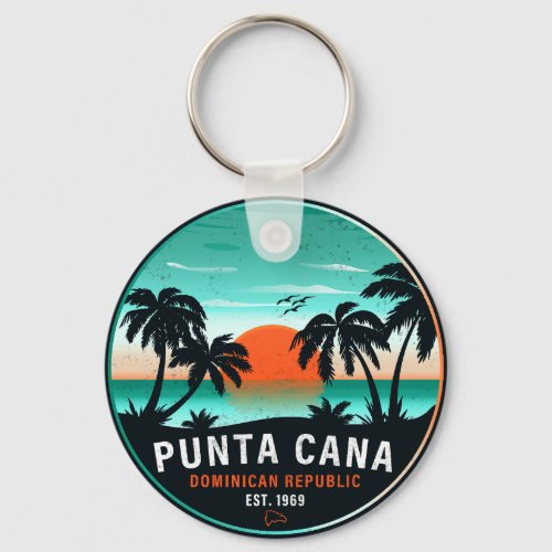 Punta Cana Dominican Retro Sunset Souvenir 80s Keychain