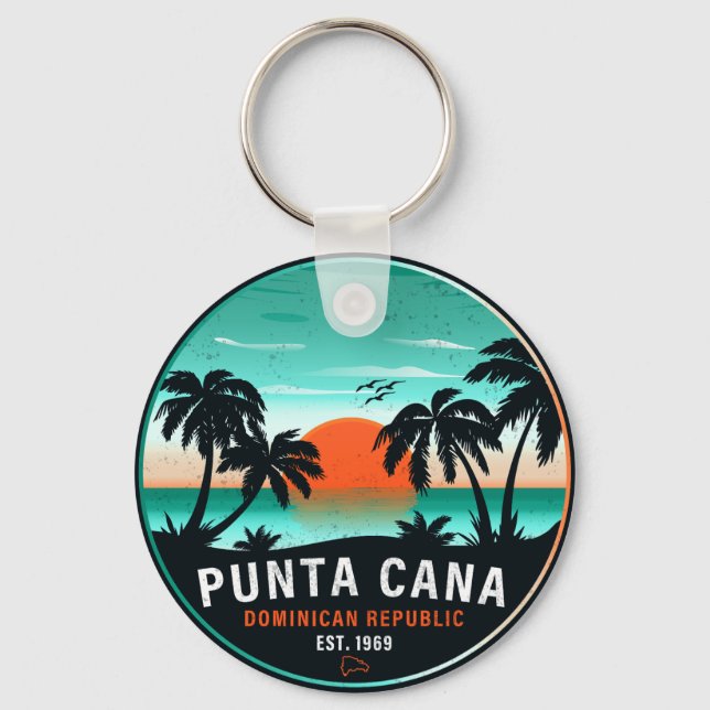 Punta Cana Dominican Retro Sunset Souvenir 80s Keychain (Front)