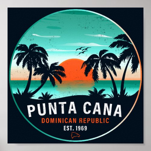 Punta Cana Dominican Retro Sunset Souvenir 80s Poster