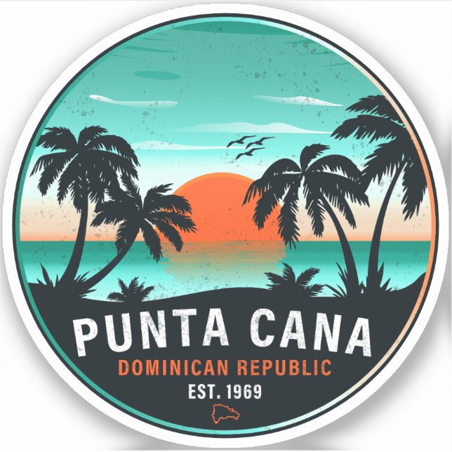 Punta Cana Dominican Retro Sunset Souvenir 80s Sticker (Front)
