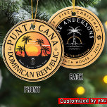 Punta Cana Dominican Travel Family Vacation Sunset Ceramic Ornament<br><div class="desc">Punta Cana Dominican Republic Tropical Retro Sunset design. Indulge in the nostalgia of Punta Cana with our vintage souvenir, designed specifically for seaside vacationers. Reminiscent of a bygone era, this design encapsulates the tranquility and beauty of the cove, serving as a delightful reminder of your beachside getaway. You can customize...</div>
