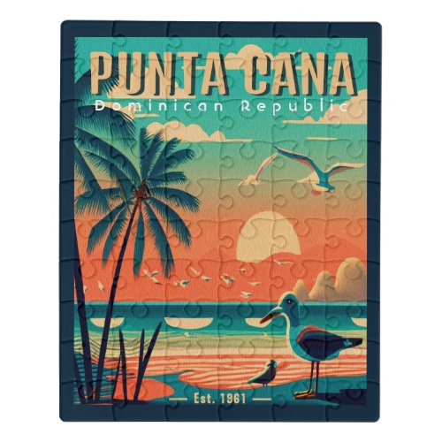 Punta Cana DR Retro Flamingos Souvenir 1950s Jigsaw Puzzle