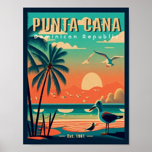 Punta Cana DR Retro Flamingos Souvenir 1950s Poster