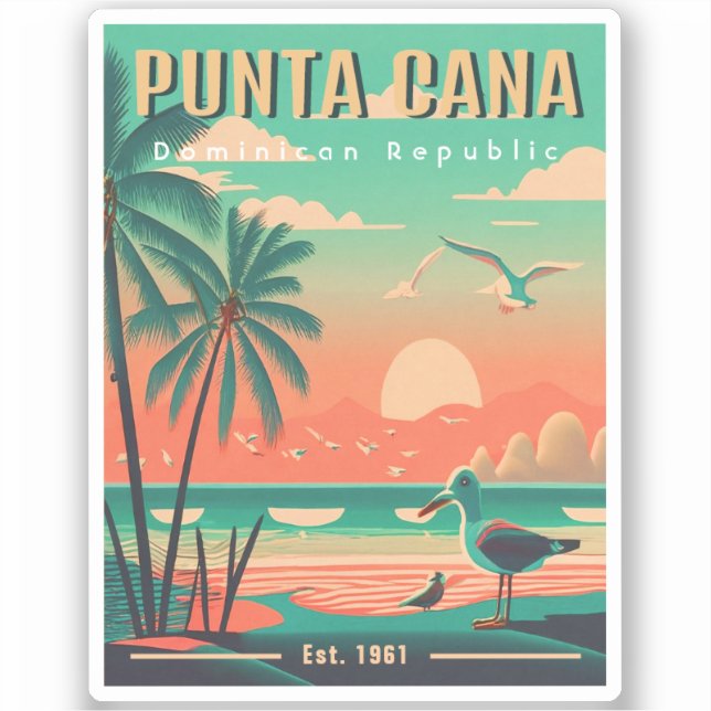 Punta Cana DR Retro Flamingos Souvenir 1950s Sticker (Front)